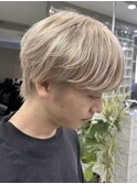 渋谷メンズブリーチカラーミルクティーベージュラウンドマッシュ