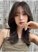 〇黒髪グレーベージュ韓国レイヤーロングくびれ前髪パーマ
