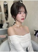 暗髪ブラウン＆大人顔周りレイヤーカット(新宿/韓国/ミディアム)
