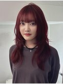 韓国レイヤーカット、カシスレッドカラー