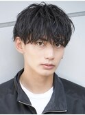 メンズ黒髪束感マッシュショート無造作縦落ちソフトツイスト