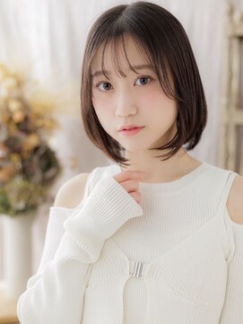 カバーヘア ブリス 志木南口駅前店(COVER HAIR bliss) 透けバング前下がり切りっぱなし黒髪ミニボブc7志木20代30代40代