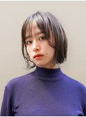 透明感オリーブグレージュ◎前下がりボブ20代30代春カラー
