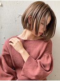 【新宿　佐田】切りっぱなしボブ×ハイライトベージュ