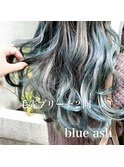 小顔くびれヘアグラデーションブルーグレージュハイライト韓国風