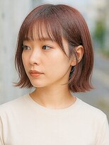 ビューティースペースラルジュヘアー(Beauty Space Large hair)&nbsp;オレンジブラウン外ハネウェーブ暖色カラーお洒落ボブ