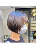 大人丸みショートボブ/マッシュショート/前髪/ベージュカラー