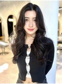 レイヤーカットロング 韓国 ハッシュカット かきあげロング