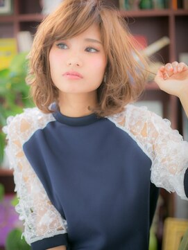 カバーヘア ブリス 上尾西口店(COVER HAIR bliss) オレンジカラー斜めバング小顔くせ毛風ロブ上尾20代30代40代a!