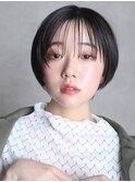 小顔マッシュショート×フェザーバング×透け感グレージュ