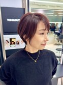 大人丸みショート ピンクブラウン シアーカラー 似合わせ