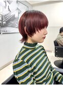 ショートウルフカットマッシュウルフメンズライクボルドーカラー
