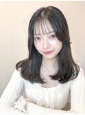 グレージュ×セミロング