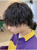 ツイストスパイラルパーマメンズマッシュウルフツーブロック
