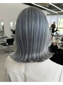 保存必須【ハイトーン外ハネボブ】ブルーシルバーカラー
