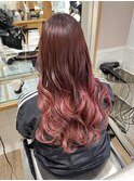 チェリーピンク　グラデーション　ケアブリーチ　暖色横浜★