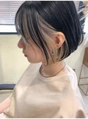 外国人風ミニボブ切りっぱなし  インナーカラーグレージュ