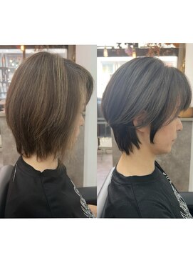 ゲイン(Gain) ショートカット白髪ぼかしダブルカラーハイライトレイヤーカット