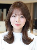 小顔前髪イメチェンくびれレイヤーミディアム マロンブラウン