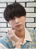 韓国ヘアカルマパーマコンマバングセンターパート黒髪ウルフ