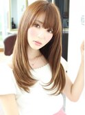 大人ガーリーダークアッシュミディアムレイヤーカットブリーチ