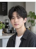 フェザーショートセンターパートツーブロック韓国毛流れパーマ