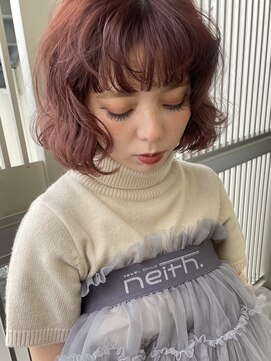 ノラギンザユー(NORA GINZA/U) ピンクブラウンブリーチなしカラー顔まわりカット前髪パーマ