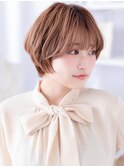 ピンクベージュブリーチなし小顔ひし形レイヤーボブ30代越谷Te1