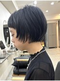 ショートボブ/顔周りレイヤー/ネイビーグレー/水天宮