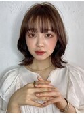 20代シースルーバングオリーブカラー外ハネミくびれミディ