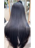 小顔薄めバンググレージュレイヤーロング前髪パーマ黒髪