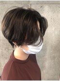 大人可愛いフレアバングブラウンカラー30代40代