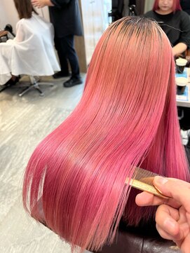 アディクト 東陽町西口(addict) ブリーチ髪質改善縮毛矯正＿ローズピンク＿セミロング［東陽町］