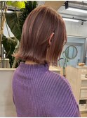 ハイトーンカラー外国人風ボブ切りっぱなし外ハネナチュラルボブ