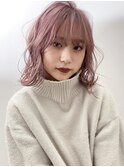 ピンクベージュ 切りっぱなしボブ