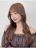顔周りレイヤーカットくびれヘアミルクティーベージュカラー