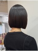 前下がりボブ切りっぱなしボブぱつっとボブ暗髪ボブ/縮毛矯正