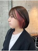 インナーカラーピンク　ミニボブ　ショートボブ　表参道　