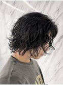 センターパート　スパイラルパーマ　波巻きスパイラル