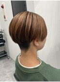 【刈り上げショート×縮毛矯正】デザインカラー/鎌取/林愛華