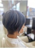 白髪ぼかしハイライト/ネイビーグレー/ブルーシルバー/30代/40代