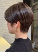 横浜西口大人ショートボブココアベージュ前髪なしグレージュ40代