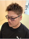 刈り上げボックスショートスタイルメンズカラーハイトーンパーマ