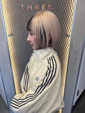 スリー バイ ベルベット 博多(THREE... by velvet) ハイトーンベージュ/ブロンドベージュ/ブリーチ/ボブ/博多