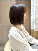 ◯切りっぱなしボブ美髪エアリーロングピンクブラウン顎下ボブ