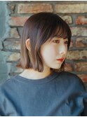 切りっぱなし外はねボブ/30代40代/小顔バングカット/ブラウン