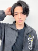 爽やかナチュラルパーマセンターパート清潔感デザインカラー