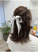 編み込みハーフアップ