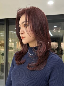 エム(M) 【ブリーチなし】ボルドーカラー/ミディアム/暖色カラー/赤髪