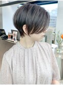 ミニウルフチェリーブラウンブリーチなしショートボブ前髪/横浜